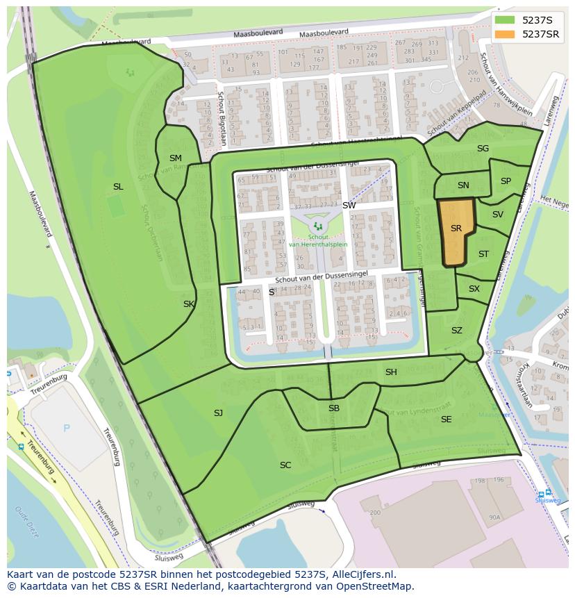 Afbeelding van het postcodegebied 5237 SR op de kaart.