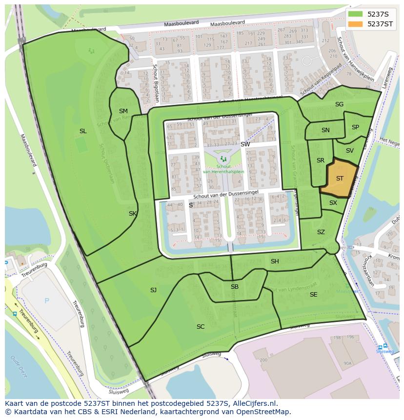 Afbeelding van het postcodegebied 5237 ST op de kaart.