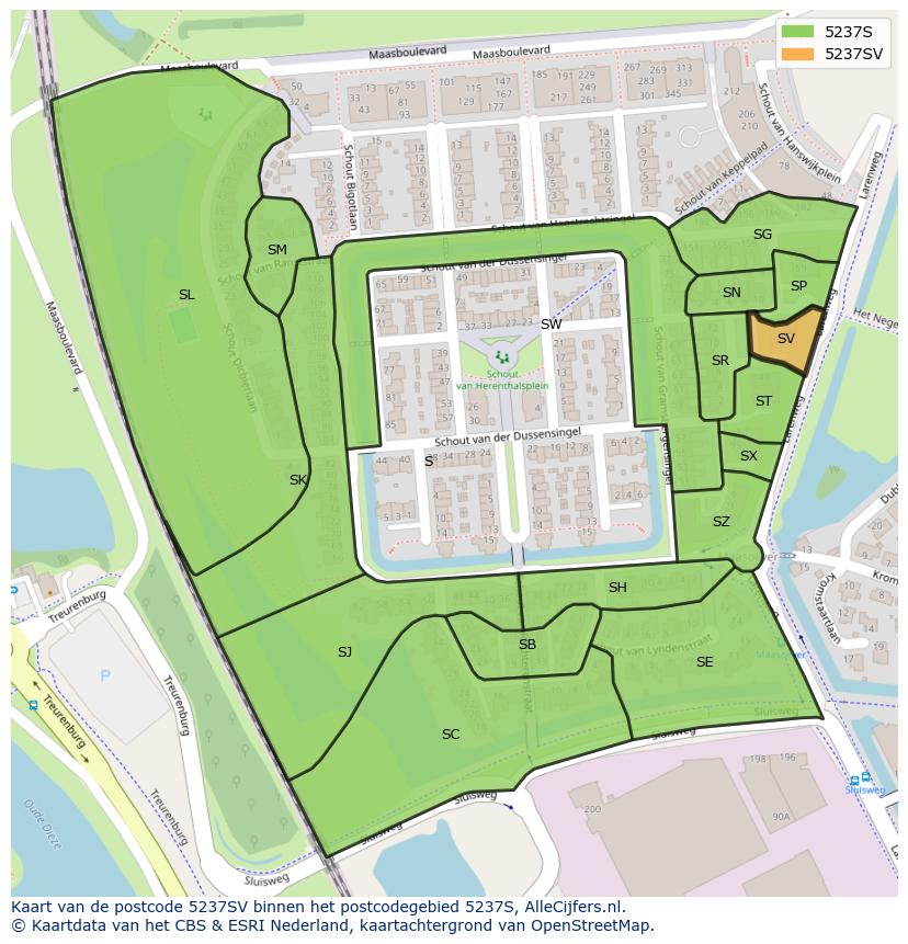 Afbeelding van het postcodegebied 5237 SV op de kaart.