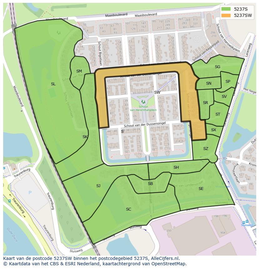 Afbeelding van het postcodegebied 5237 SW op de kaart.