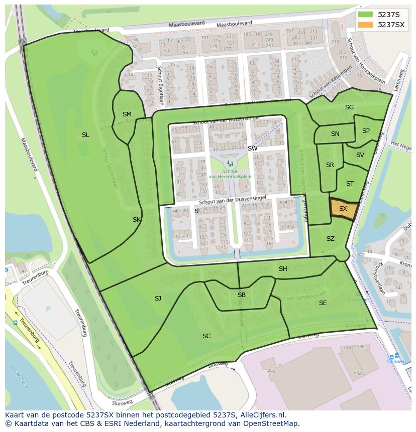 Afbeelding van het postcodegebied 5237 SX op de kaart.
