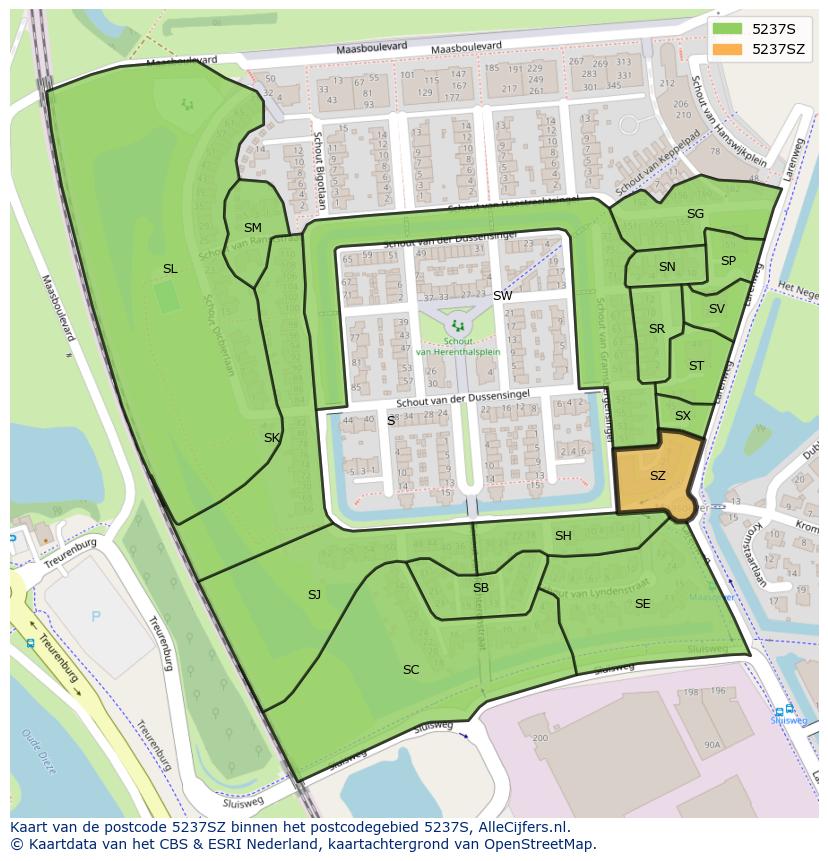 Afbeelding van het postcodegebied 5237 SZ op de kaart.