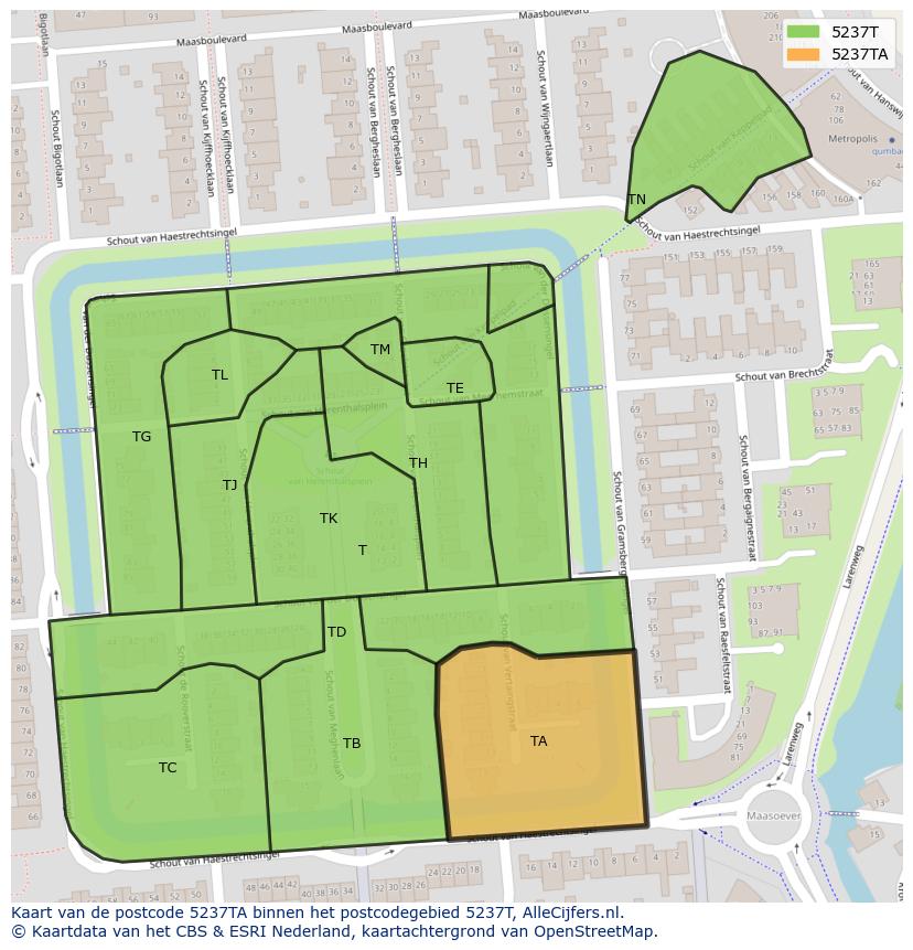 Afbeelding van het postcodegebied 5237 TA op de kaart.