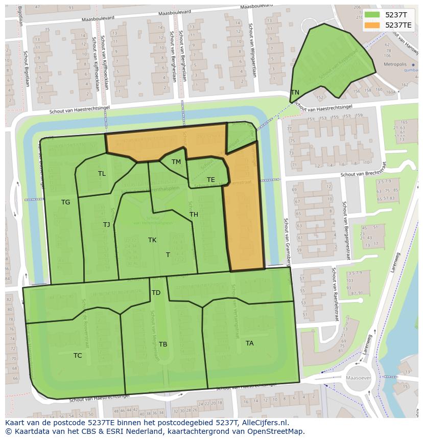 Afbeelding van het postcodegebied 5237 TE op de kaart.