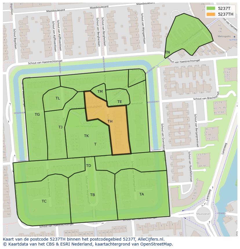 Afbeelding van het postcodegebied 5237 TH op de kaart.