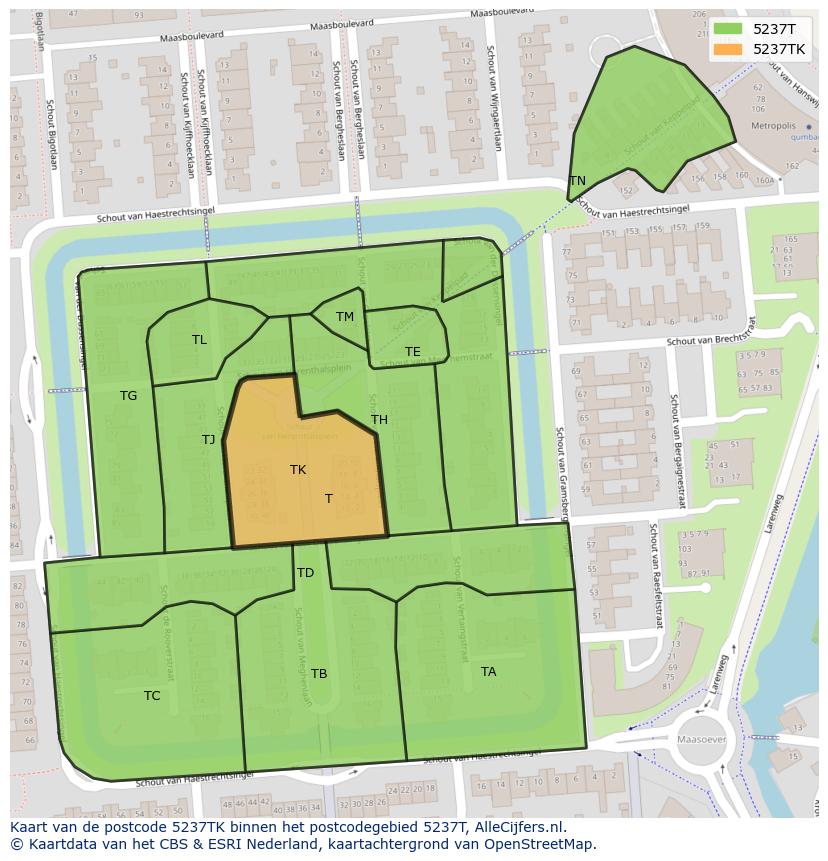 Afbeelding van het postcodegebied 5237 TK op de kaart.