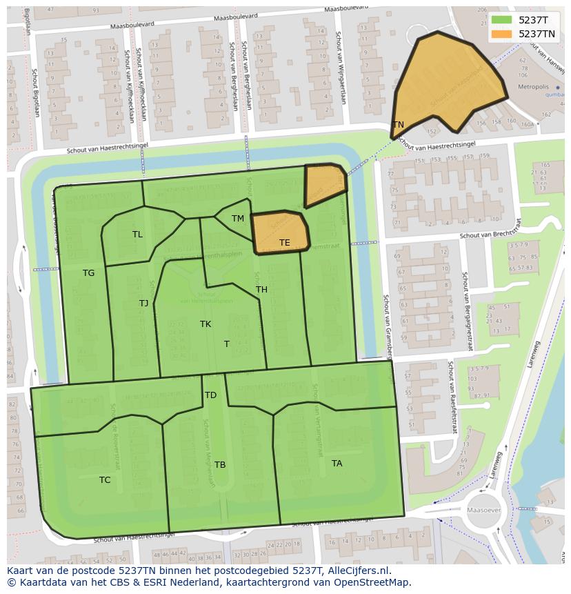 Afbeelding van het postcodegebied 5237 TN op de kaart.