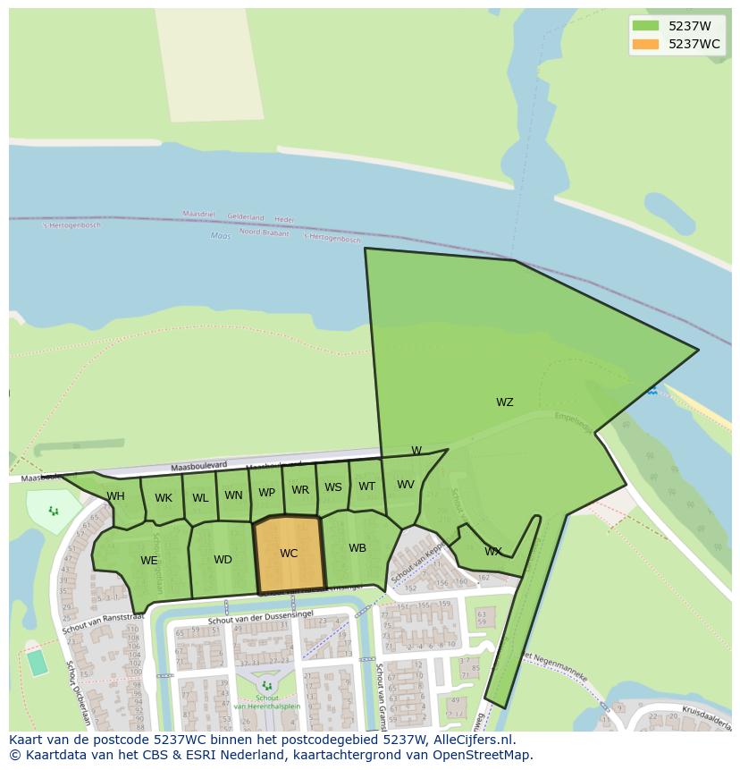 Afbeelding van het postcodegebied 5237 WC op de kaart.