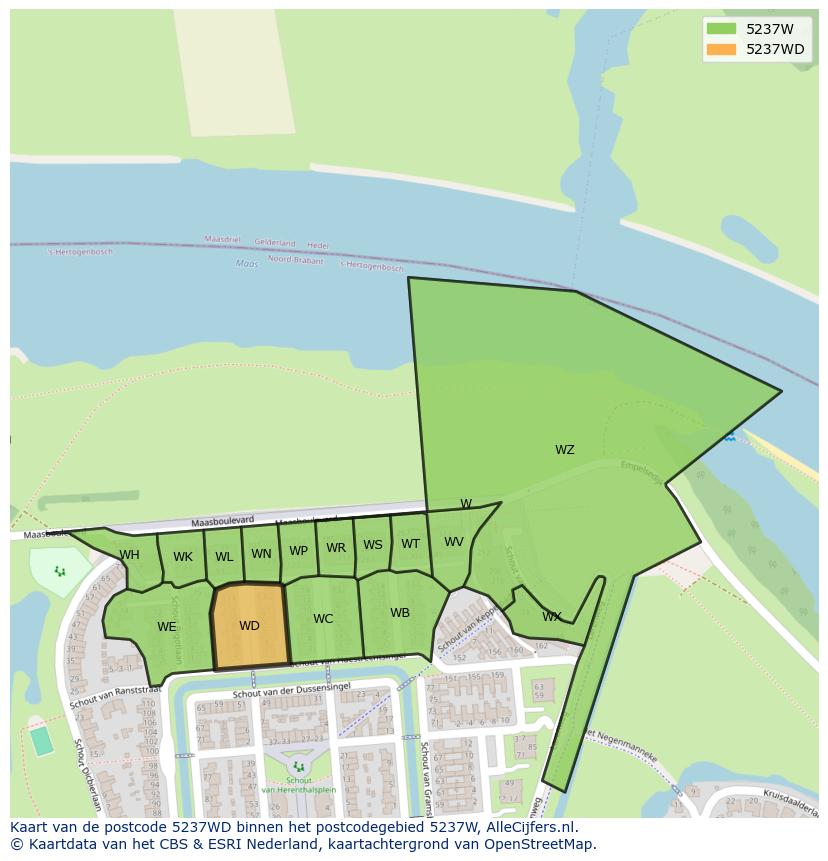 Afbeelding van het postcodegebied 5237 WD op de kaart.
