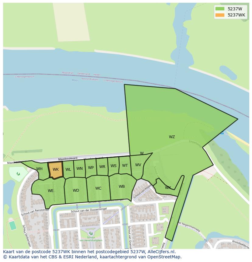 Afbeelding van het postcodegebied 5237 WK op de kaart.