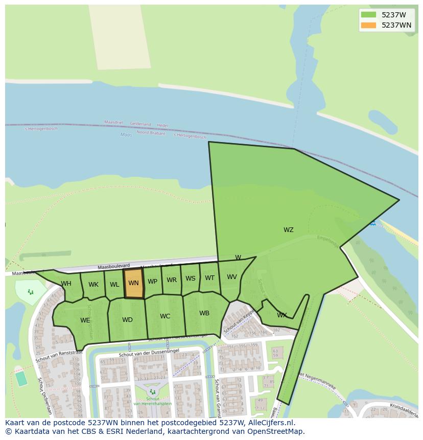 Afbeelding van het postcodegebied 5237 WN op de kaart.