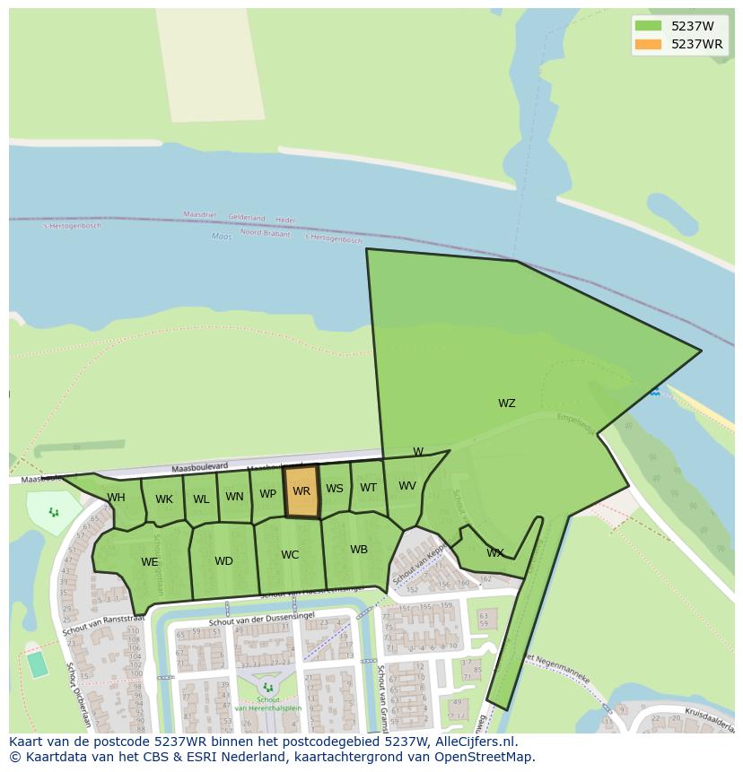 Afbeelding van het postcodegebied 5237 WR op de kaart.