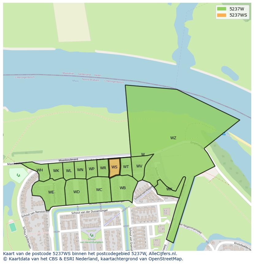 Afbeelding van het postcodegebied 5237 WS op de kaart.