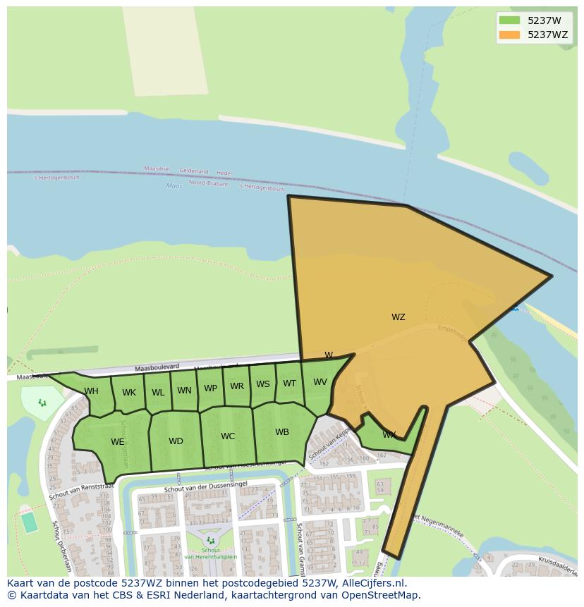 Afbeelding van het postcodegebied 5237 WZ op de kaart.