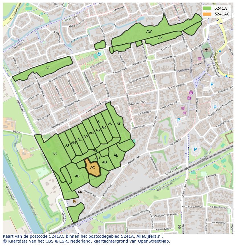 Afbeelding van het postcodegebied 5241 AC op de kaart.