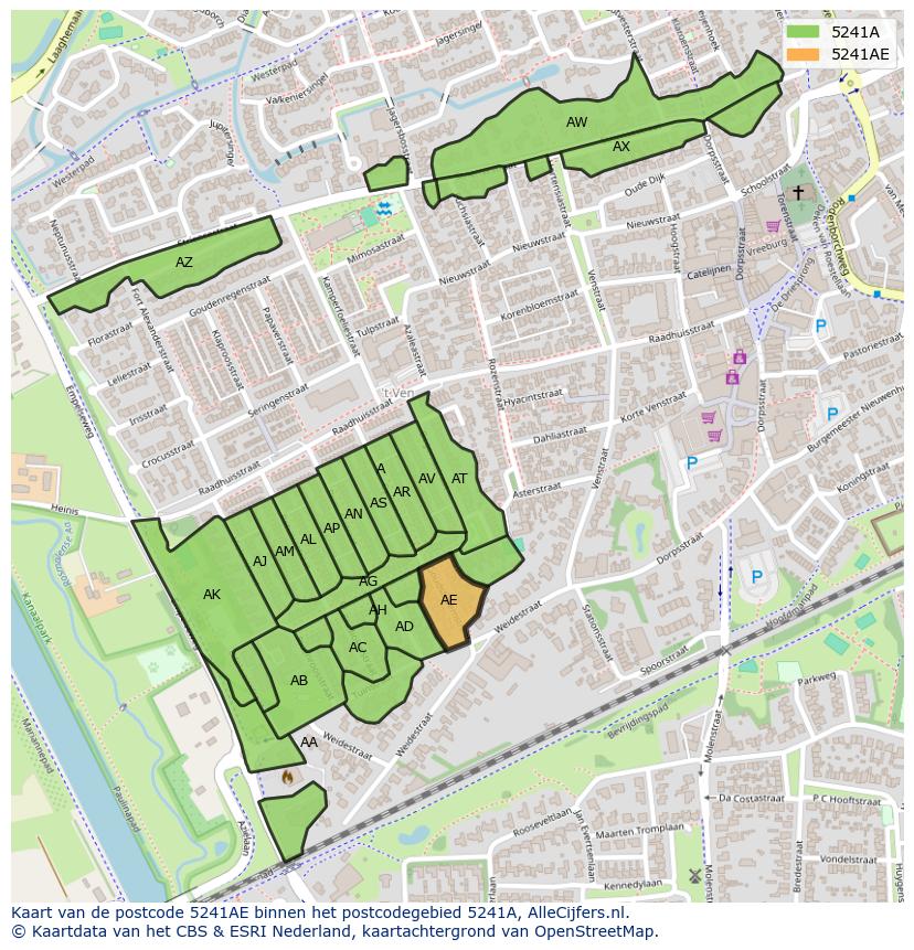 Afbeelding van het postcodegebied 5241 AE op de kaart.