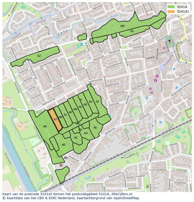 Afbeelding van het postcodegebied 5241 AJ op de kaart.