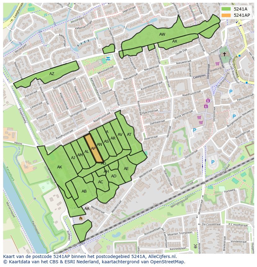 Afbeelding van het postcodegebied 5241 AP op de kaart.