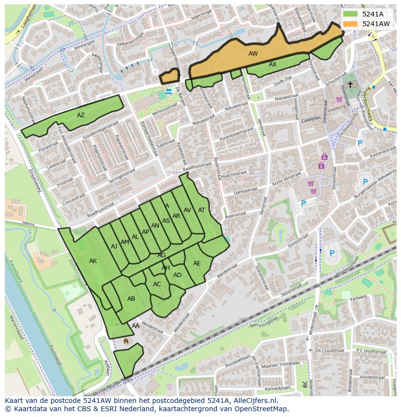 Afbeelding van het postcodegebied 5241 AW op de kaart.