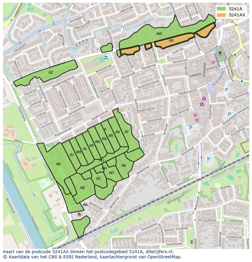 Afbeelding van het postcodegebied 5241 AX op de kaart.