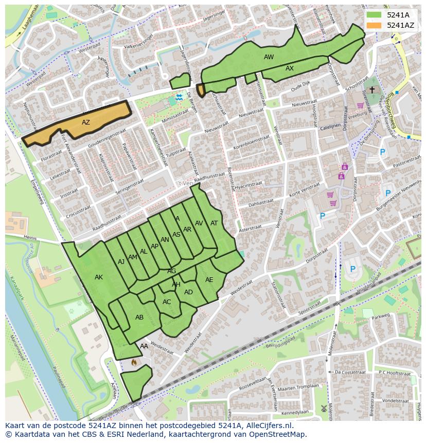 Afbeelding van het postcodegebied 5241 AZ op de kaart.