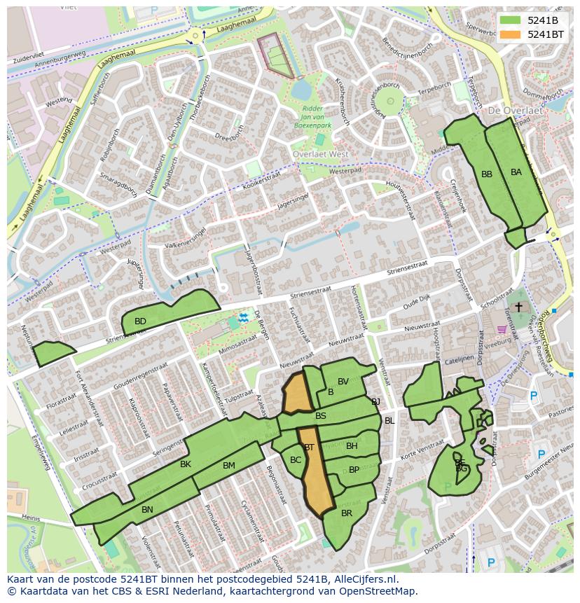 Afbeelding van het postcodegebied 5241 BT op de kaart.
