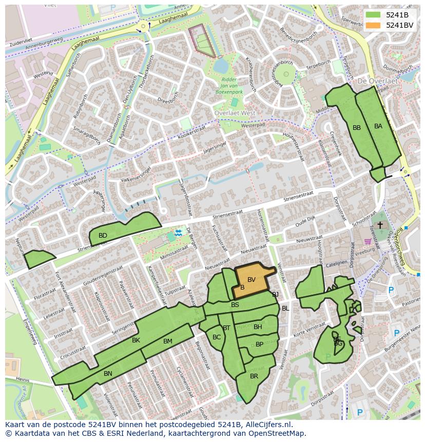 Afbeelding van het postcodegebied 5241 BV op de kaart.