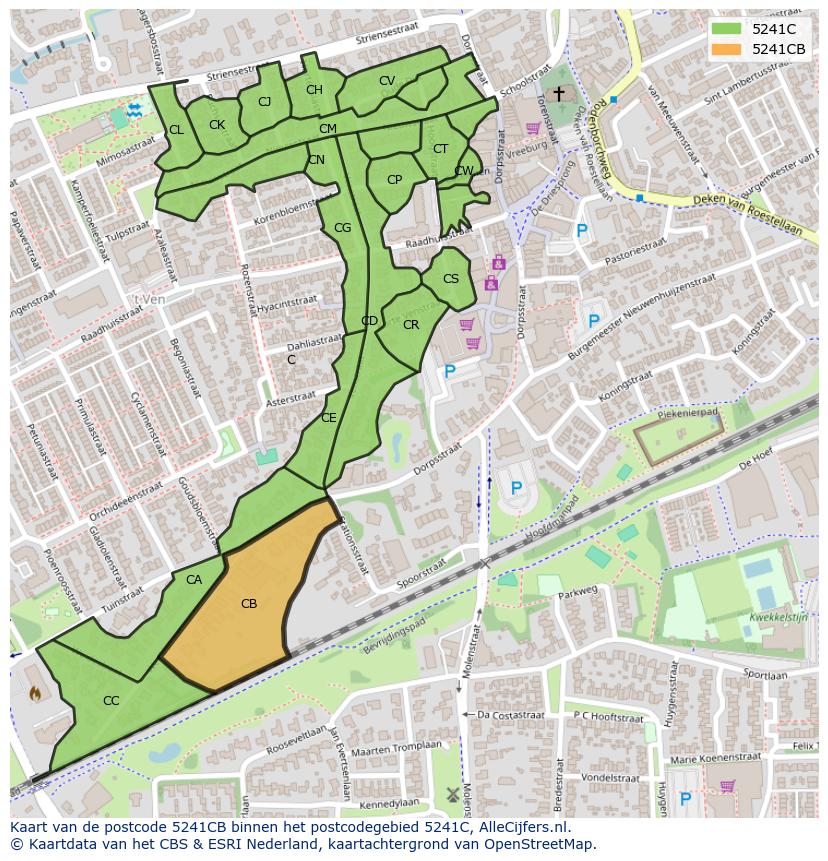 Afbeelding van het postcodegebied 5241 CB op de kaart.