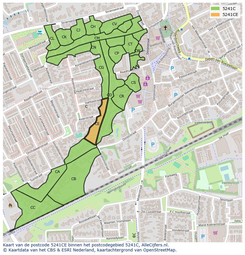 Afbeelding van het postcodegebied 5241 CE op de kaart.