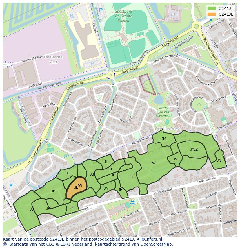 Afbeelding van het postcodegebied 5241 JE op de kaart.