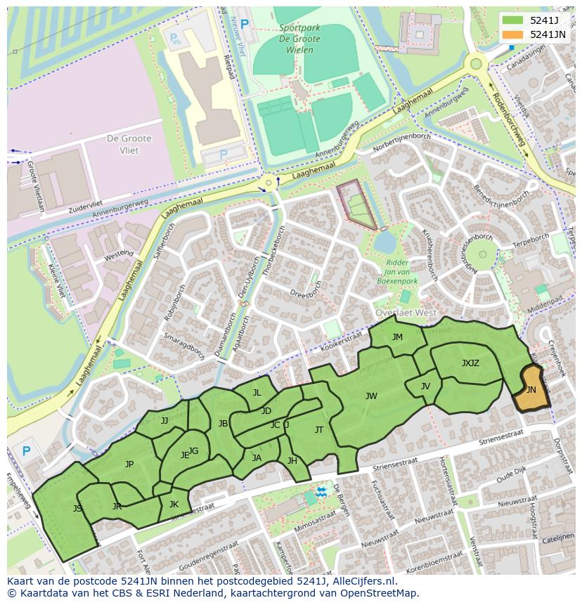 Afbeelding van het postcodegebied 5241 JN op de kaart.