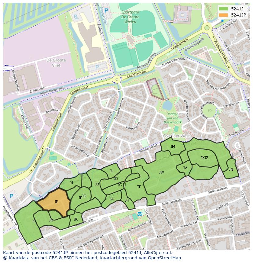 Afbeelding van het postcodegebied 5241 JP op de kaart.