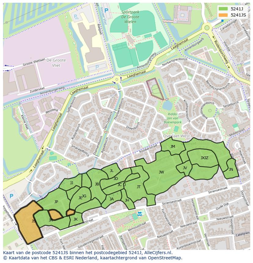 Afbeelding van het postcodegebied 5241 JS op de kaart.