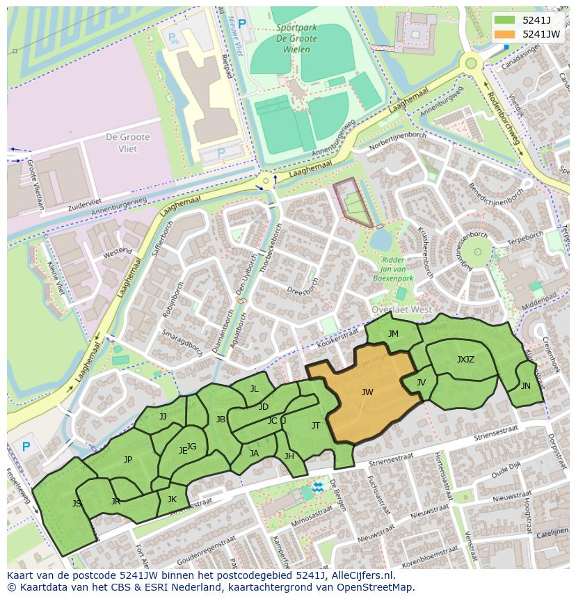 Afbeelding van het postcodegebied 5241 JW op de kaart.