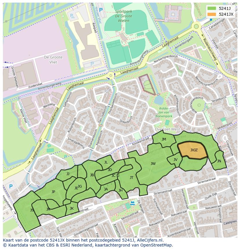 Afbeelding van het postcodegebied 5241 JX op de kaart.