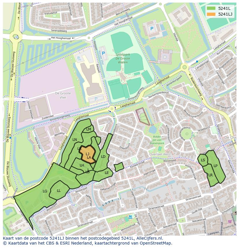 Afbeelding van het postcodegebied 5241 LJ op de kaart.