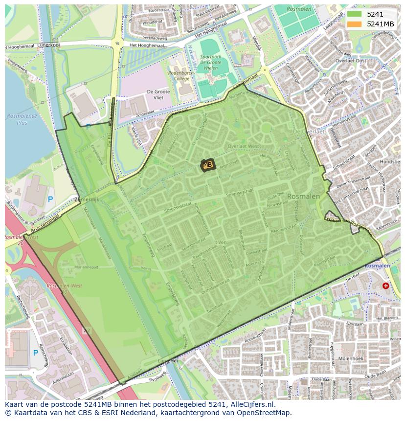 Afbeelding van het postcodegebied 5241 MB op de kaart.