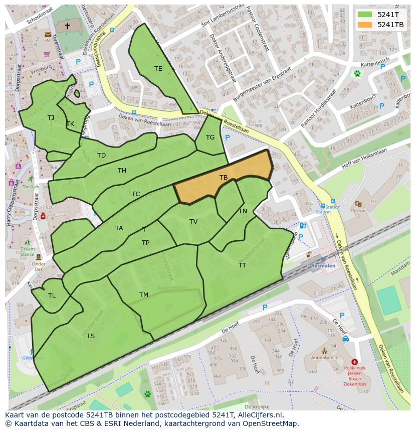 Afbeelding van het postcodegebied 5241 TB op de kaart.