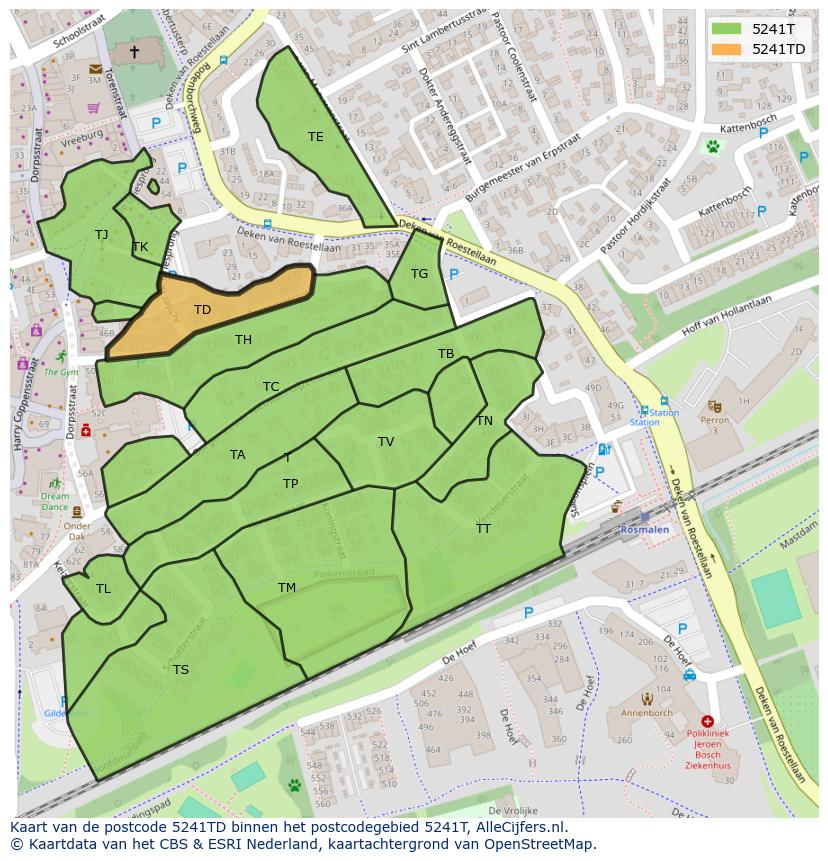 Afbeelding van het postcodegebied 5241 TD op de kaart.