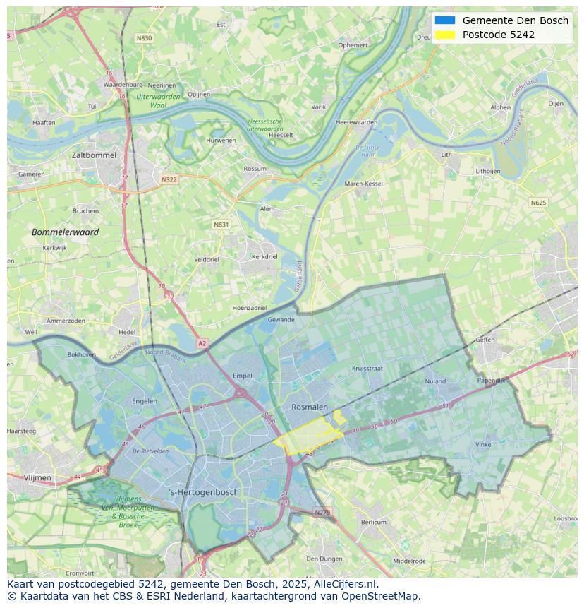 Afbeelding van het postcodegebied 5242 op de kaart.