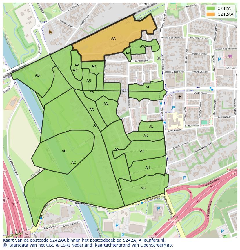Afbeelding van het postcodegebied 5242 AA op de kaart.