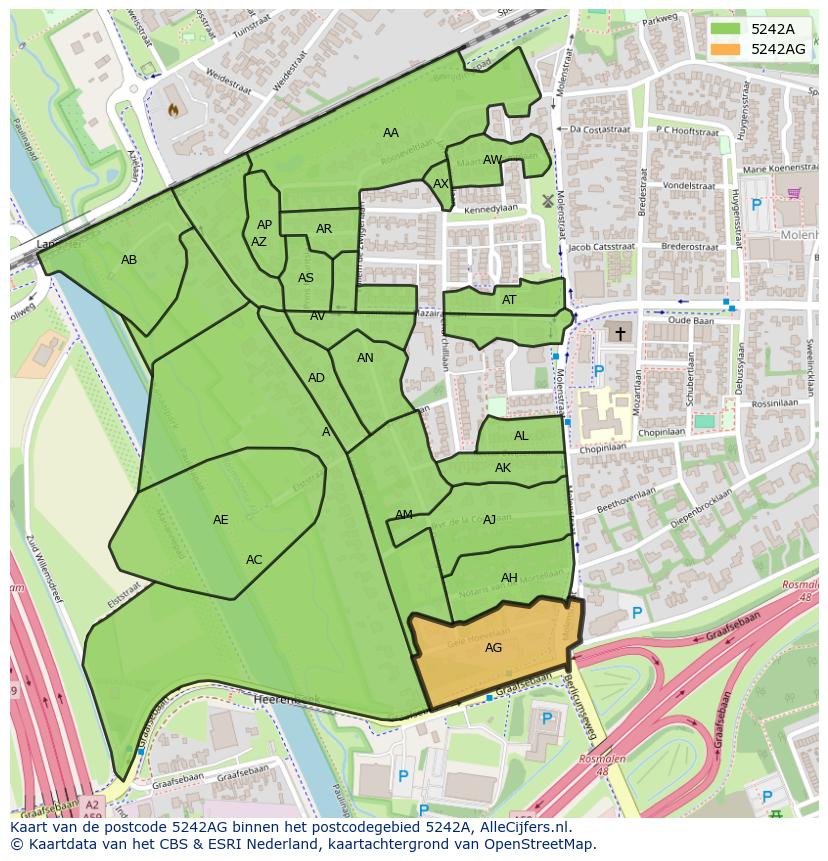 Afbeelding van het postcodegebied 5242 AG op de kaart.