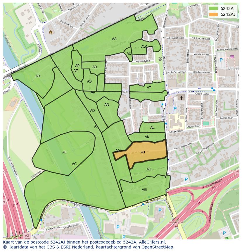 Afbeelding van het postcodegebied 5242 AJ op de kaart.
