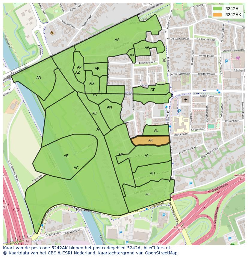 Afbeelding van het postcodegebied 5242 AK op de kaart.