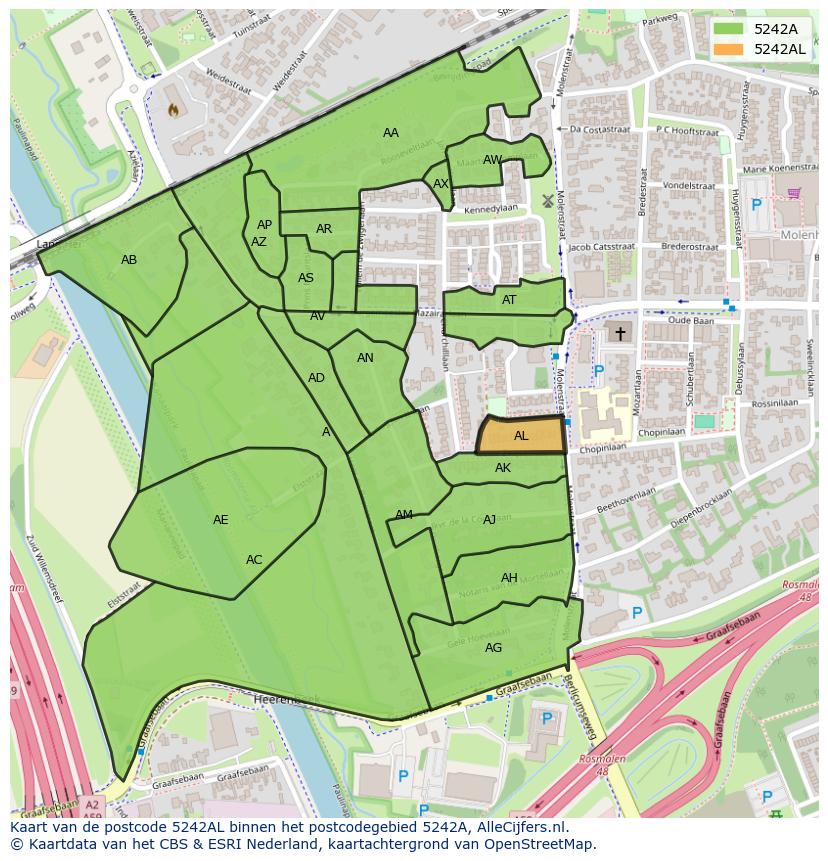 Afbeelding van het postcodegebied 5242 AL op de kaart.