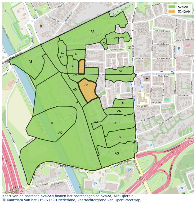 Afbeelding van het postcodegebied 5242 AN op de kaart.