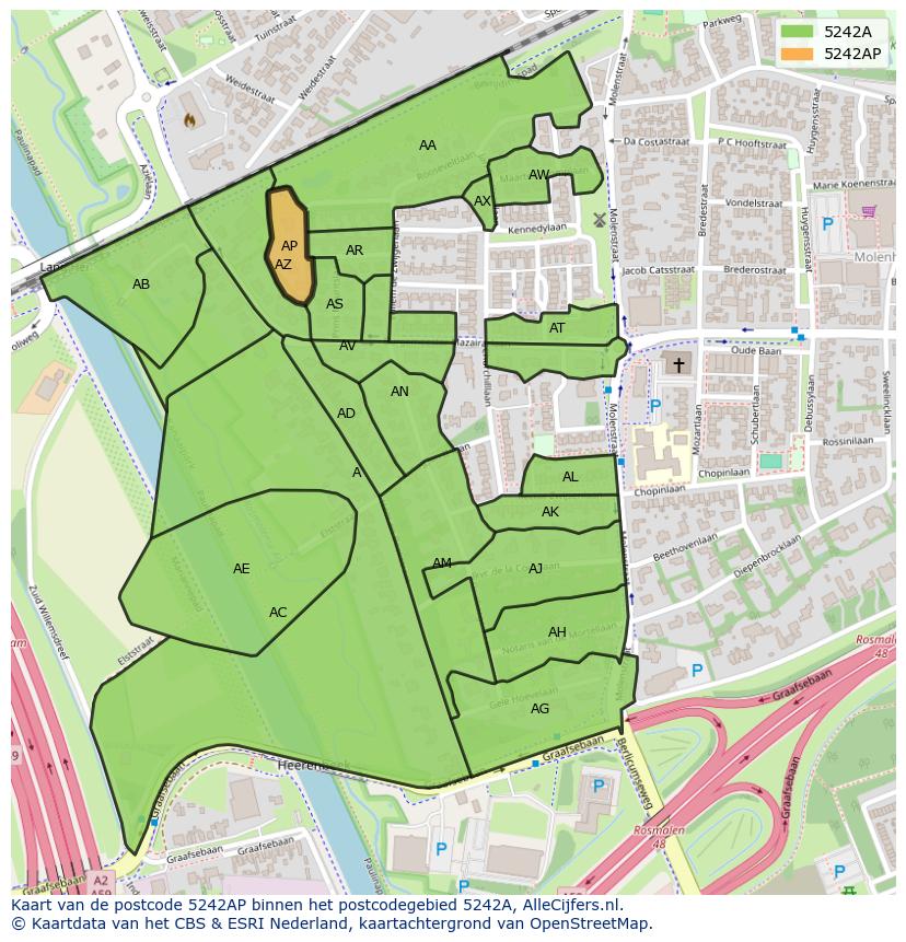 Afbeelding van het postcodegebied 5242 AP op de kaart.