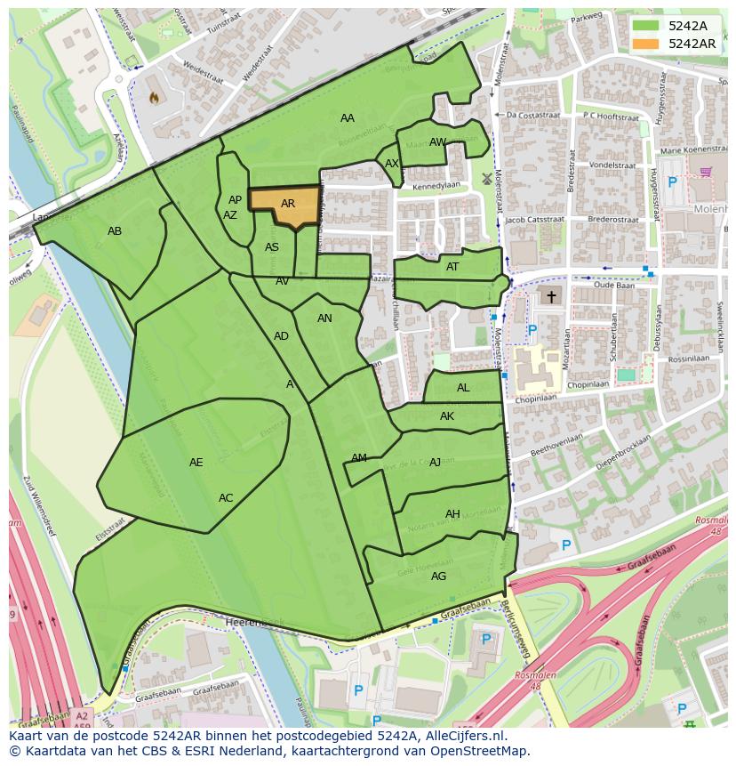 Afbeelding van het postcodegebied 5242 AR op de kaart.