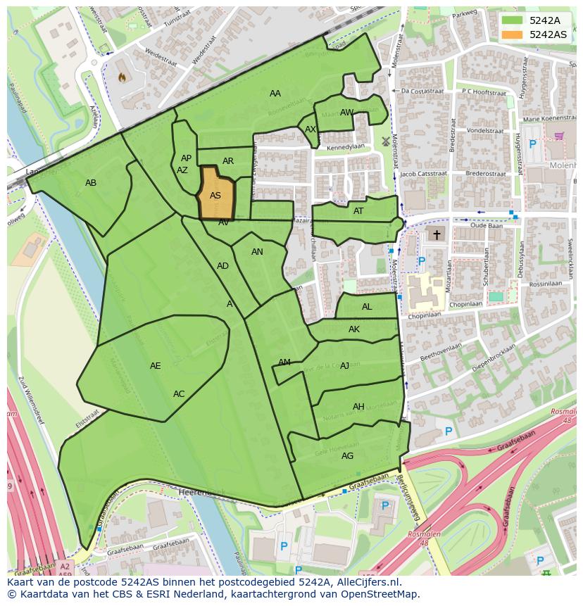 Afbeelding van het postcodegebied 5242 AS op de kaart.