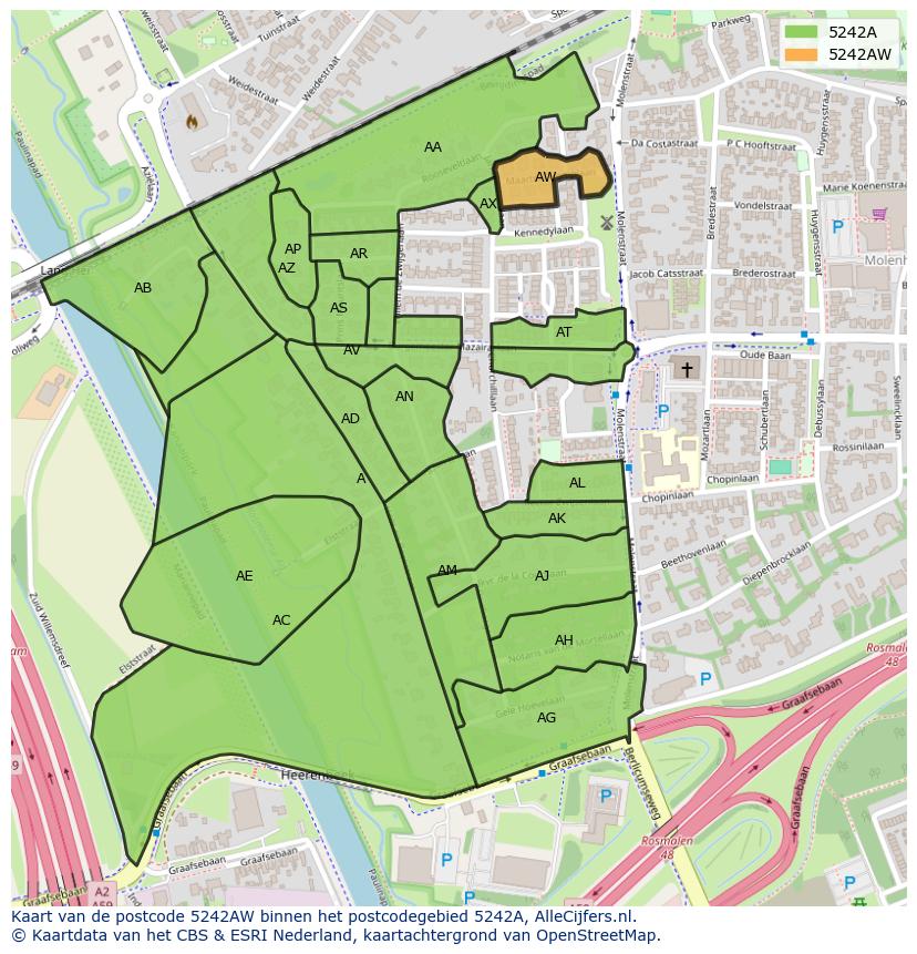 Afbeelding van het postcodegebied 5242 AW op de kaart.